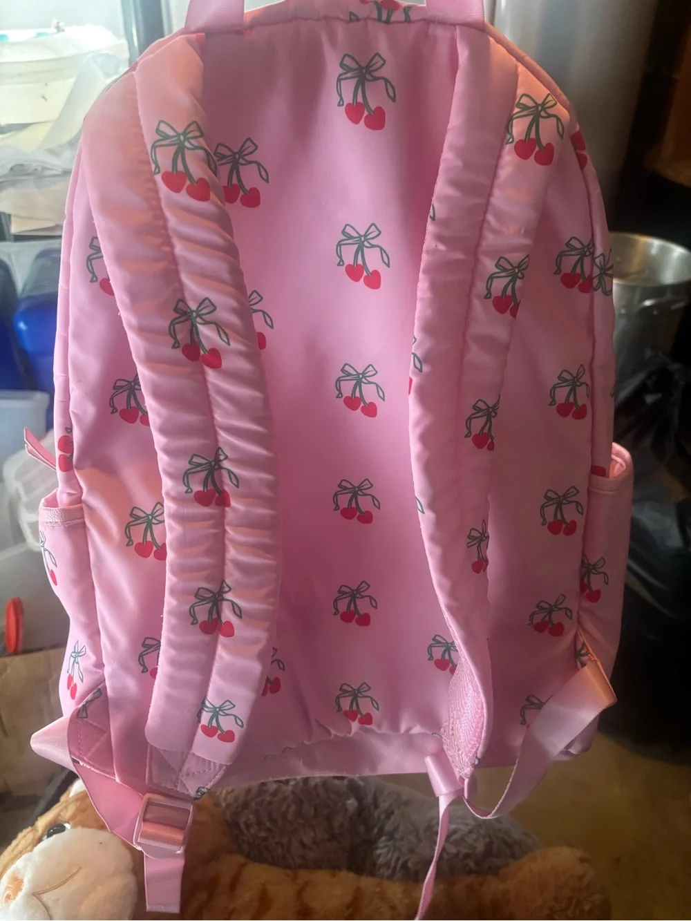 Kids Pink Cherry Print Backpack with Matching Coin Pouch